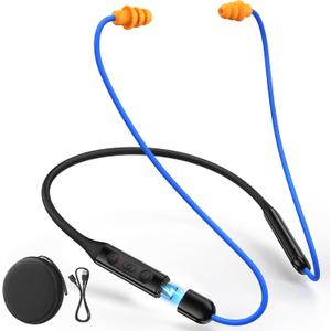 Bluetooth 6.0 Earplug Headphones with 40H Playtime & OSHA Compliant 29dB Noise Reduction Hearing Protection, Rechargeable Wireless Neckband Earbuds w/Mic, IPX6 Waterproof for Construction, Workshop (Orange)