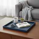 20 * 20 Inch Rectangular Ottoman Tray | Textured PU Leather, Waterproof & Heat-Resistant Storage for Coffee/Dining Tables, Sofa, Bed, Entertainment & Party (Navy Blue, 20 * 20in)