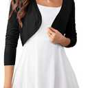 U.Vomade Women's Cropped Cardigan Bolero Shrug Open Front Sweater Long Sleeve S-1X (Black, L)