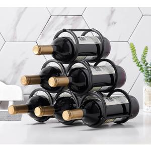 Black Modern Wire Rustic Counter Wine Rack Countertop Table,Metal Wine Rack Inserts for Cabinet Rustic 6 Bottles Wine Storage Holder