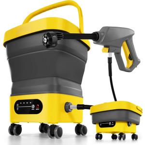 Portable Foldable Sprayer with 3.7Gal Tank & Wheels, Cordless Electric Cleaning Tools, 10FT Hose, 6-in-1 Nozzle for Outdoor & Indoor Cleaning, Pets (Bare Tool)