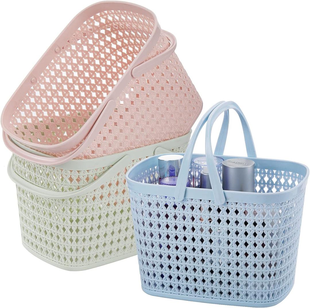 Frcctre 3 Pack Portable Shower Caddy Basket, Plastic Storage Baskets with Handle Plastic Tote Storage Basket Easter Baskets Toiletry Organizer for Bathroom, Kitchen, Pantry, College Dorm