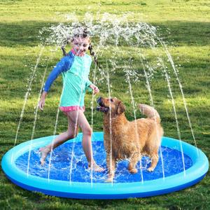 SLOOSH Non-Slip Splash Pad Sprinkler - Outdoor Water Toys Play Mat for Toddlers Kids Dogs, Outside Thickened Sprinkler Pool Party Durable Backyard Fountain for Girls Boys Pets Summer Fun (5ft, Blue)