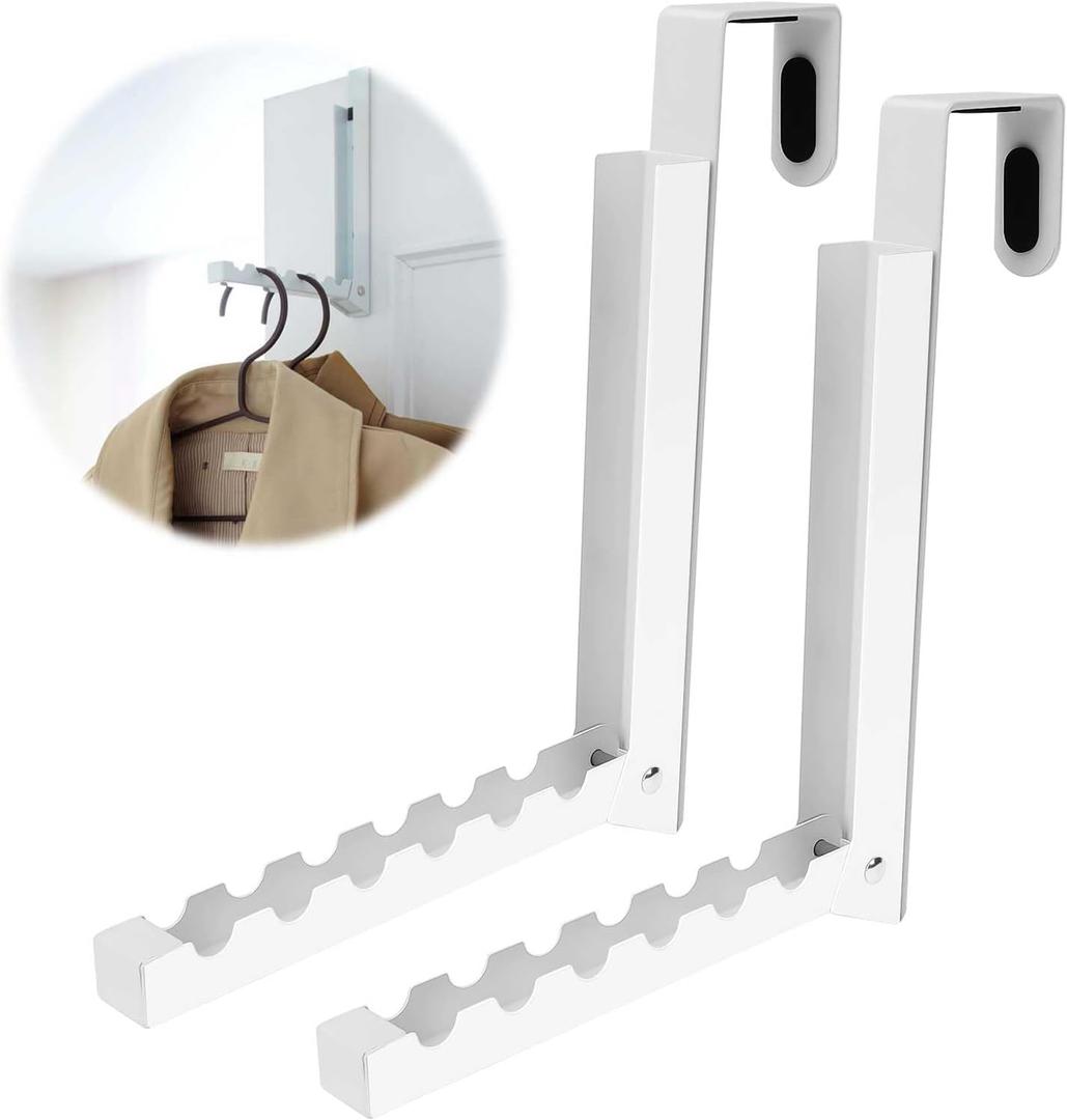 Over The Door Clothes Hanger Drying Rack Clothing,2 Pack Laundry Drying Rack Wall Mount,Portable Folding Hanging Coat Hook for Clothes/Towel/Hat for Laundry Room/Bathroom/Bedroom/Washroom/Travelling