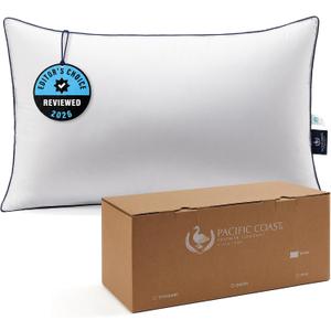 Pacific Coast Bed Pillow, Hotel Collection Goose Feather and Down Pillow for Sleeping, 3-Chamber Design, Medium Supportive, Standard Size