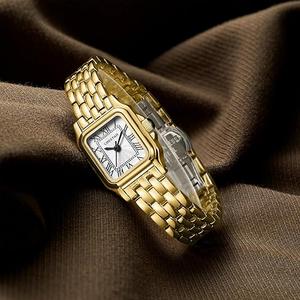 Gold Watches for Women with Small Vintage Bracelet, Rectangular Case Roman Dial
