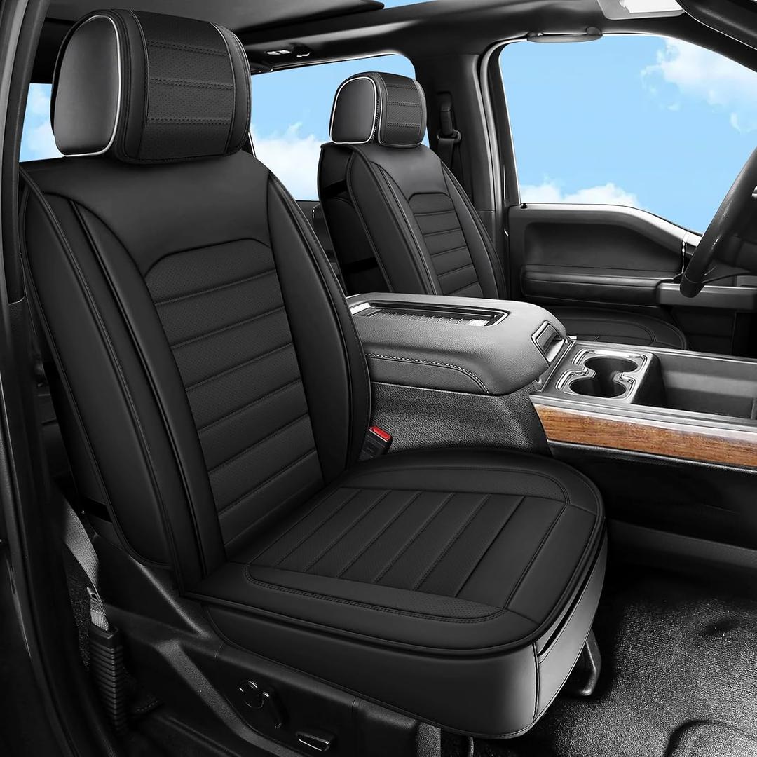 Silverado Seat Covers Fit for 2007-2026 Truck Chevy Chevrolet Silverado GMC Sierra Pickup 1500 2500HD 3500HD Crew Double Extended Cab Waterproof Leather Seat Covers (Full Set, Black)