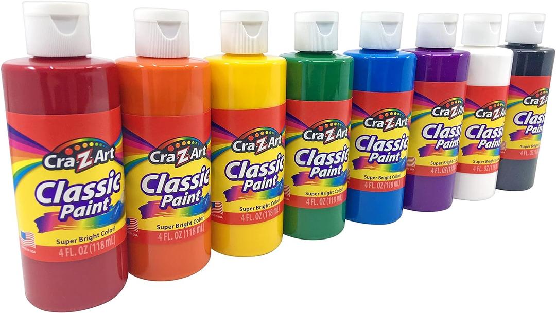 Cra-Z-Art Washable Classic Paint Bulk Pack 8ct, Assorted Colors 4oz each bottle, 32oz