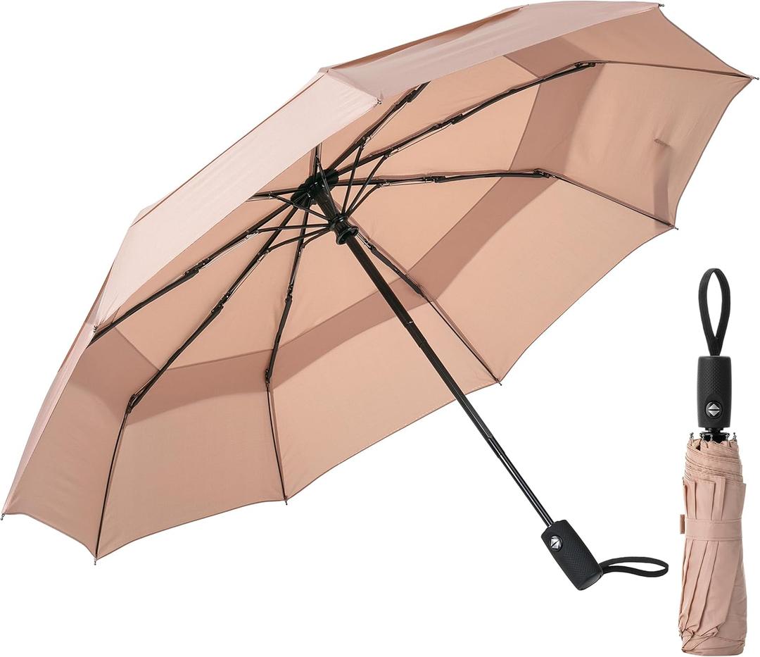 Mr. Pen- Windproof Travel Umbrella, Small Water-Resistant Automatic Folding Umbrella for Rain and Sun, Light, Compact and Portable for Women & Men, Fits Car & Backpack (Nude Beige)