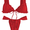 Women's Two Piece Swimsuits Frill Trim Tie Front Bathing Suit Wide Straps High Cut Sleeveless Bikini Sets, Size S