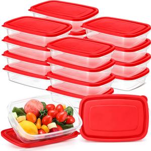Qinyoung 18 Pcs 33 Oz/ 4 Cups Plastic Food Storage Containers with Lids Portion Box Sets with Cover Stackable Plastic Containers with Lids Microwave Freezer Dishwasher Safe (Red)