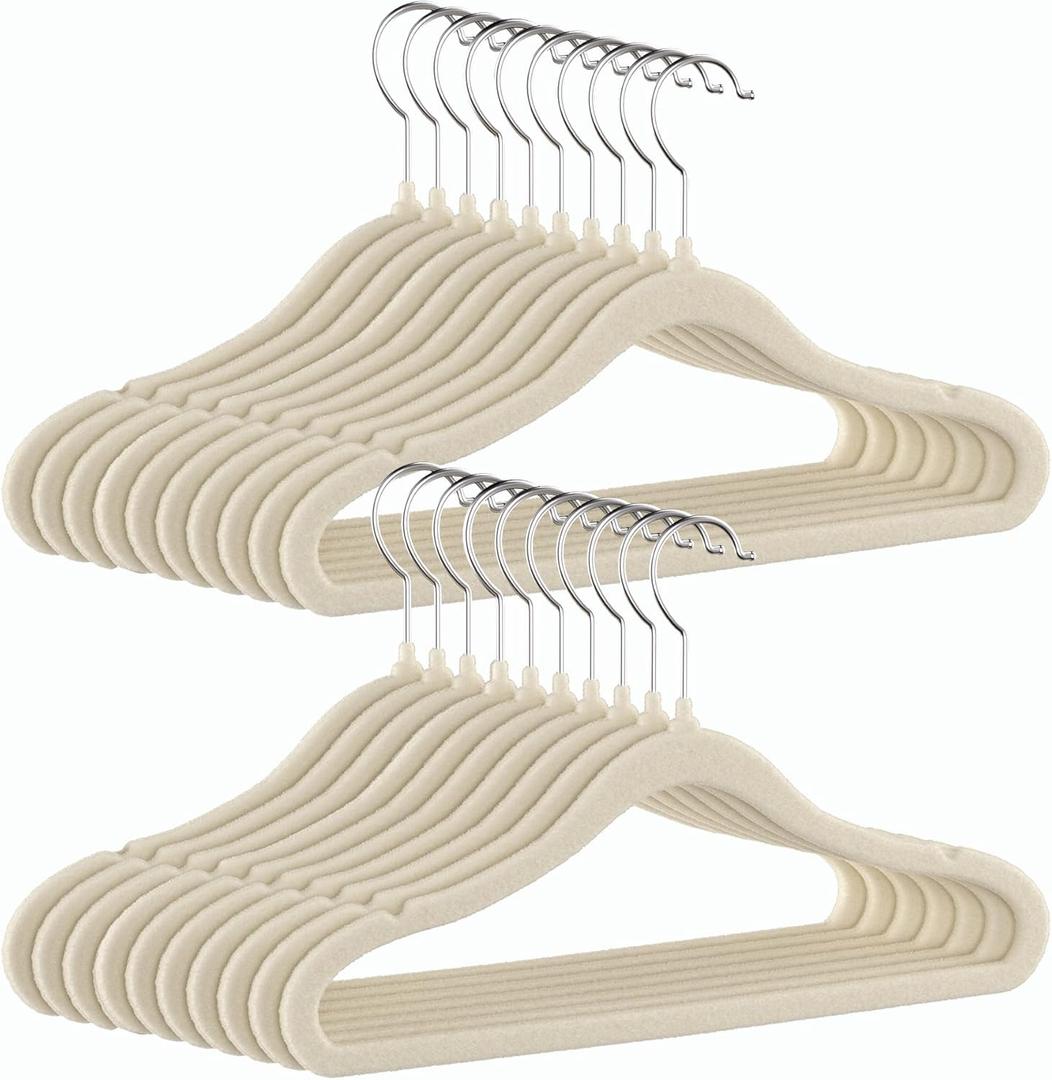 GoodtoU Kids Velvet Hangers Baby Hangers for Closet 20 Pack Non Slip Childrens Infant Hanger Beige (11.8 in - 20 pack)