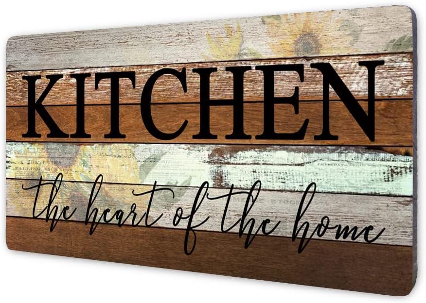 Farmhouse Kitchen Signs Wall Decor Funny Kitchen Wall Art-Kitchen is The Heart of The Home-Sunflower Themed Printed Large Wood Signs Kitchen Wall Decor Home Decorations 16" x 8"