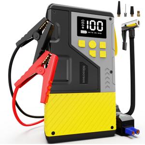 Portable Car Jump Starter with Air Compressor for Emergencies,3000A Peak and 150 PSI Max,for 12L Gas & 10L Diesel Engines,LCD Display,LED Light (Yellow)