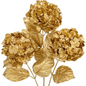 Hollyone 3Pcs Christmas Flowers Gold Artificial Hydrangea Flowers 26.8inch Fake Hydrangea Flower Floral Arrangements Bouquets Xmas Faux Hydrangea Stems Wedding Party Centerpieces Christmas Home Decor