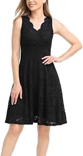 MISS MOLY Women's Floral Lace Overlay Fit and Flare Dress Sexy V-Neck Knee Length Elegant Party Wedding Dress, Size Small