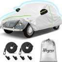 Car Cover for 1960-1980 Beetle Bug Sedan 2-Door,Full Exterior Car Covers for Automobiles All Weather Waterproof Heavy Duty,Zipper/Cotton Design Rain Snow Sun Winter UV Proof210T Taffeta- Silver (Silver Body & Black Ears)