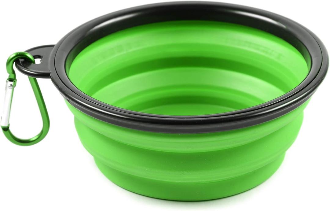 Collapsible Silicone Dog Bowl in Green, Travel Bowl for Dogs and Cats with Carabiner, S, Green, 350 ml (Small)