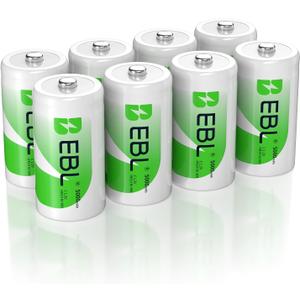EBL Rechargeable C Batteries 5000mAh Ni-MH C Size Battery, Pack of 8
