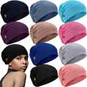 Geyoga 10 Pieces Soft Bouffant Caps with Buttons, Gourd-Shape Caps Stretch Bouffant Hats Unisex Stretchy Headband Turban with Ear Loop Holder Buttons Multicolor (One Size)