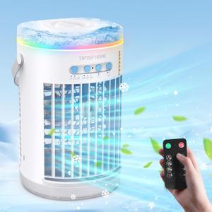 Portable Air Conditioner Fan, Rechargeable Personal Mini Cooler Humidifier,3-Speed Evaporative Air Cooler 7 Color Lights,1400ml Cordless AC Desktop Spray Air Conditioner Remote Control Cooling Fan