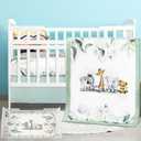 3 Pcs Baby Crib Bedding Set Safari Animals Dinosaurs Bear Woodland Animals Jungle Crib Set Includes Quilt, Fitted Sheet, Skirt for Baby Boy Girl(Light Blue,Safari)