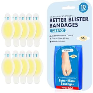 Pack Of 2 Dr. Frederick's Original Better Blister Bandages - 10 ct - Water-Resistant - 40% More Cushioning - Hydrocolloid Pads for Foot & Toe Protection & Recovery - Blister Relief Pads - Toe Pack