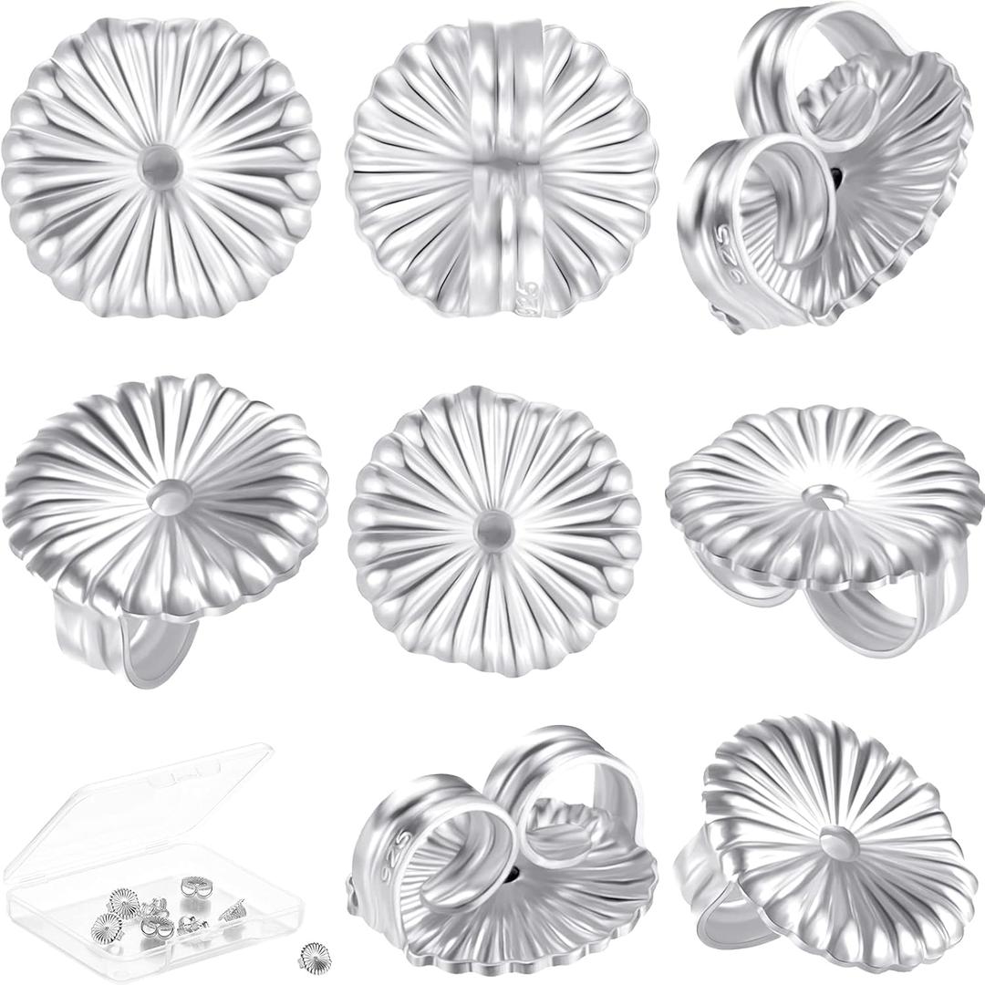 Hicarer 8 Pieces Earring Backs for Droopy Large Backs for Studs Replacement Secure Lifters for Heavy Earring(9 mm,Silver)