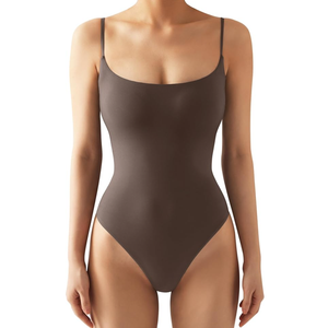 SUUKSESS Women Sexy Square Neck Thong Bodysuit Backless Cami Bodysuit Top L