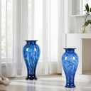 XMGZQ 20" Tall Glass Vases for Floor,Large Hand Blown Sea Glass Flowers Vase for Centerpieces,Jarrones Grandes para Sala Elegantes,for Bookshelf,Bathroom,Countertop,Indoor Office Desktop (Blue)