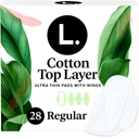 L. Ultra Thin Pads for Women, Regular Absorbency, Organic Cotton Top Layer, Unscented Pads with Wings, 1Pack-28pads