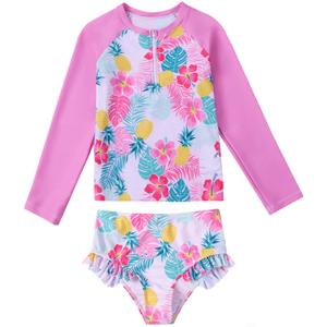 Valcatch Girls Rash Guard Set 2 Piece Long Sleeve UPF 50+ Quick Dry Swimsuit with Ruffle Shorts