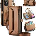Wallet Case Compatible with iPhone 11 RFID Blocking 7-Card Holder Soft PU Leather Magnetic Snap Shoulder Strap Zipper Pocket Phone Case Fit for iPhone 11 for Women 6.1" - Brown