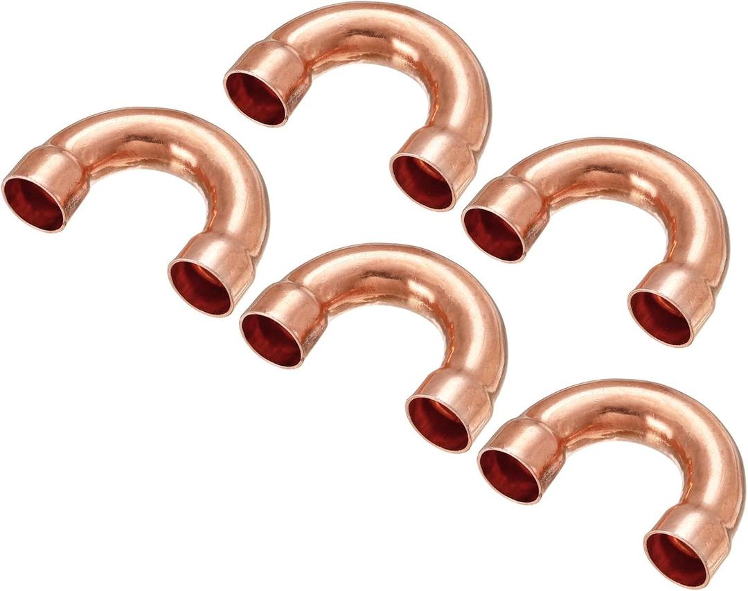 MECCANIXITY U Shape Elbow 180 Degree Copper Pipe Fitting Sweat Welding Solder Connection 12.7mm or 1/2" ID for HVAC, Air Condition Refrigeration System Pack of 5