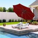 9FT Outdoor Patio Umbrella Outdoor pool Umbrella with Push Button Tilt and Crank, Market Umbrella 8 Sturdy Ribs UV Protection for Garden, Deck, Backyard (Red)