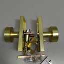 Privacy Gold Door Knob Interior, Satin Brass Door Knobs with Lock, Modern Round Door Handles for Bedroom Bathroom,Rectangle Rosette