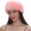 Womens Faux Fur Headband with Elastic Band Ear Warmer Earmuff for Cold Weather Furry Costume (Pink)