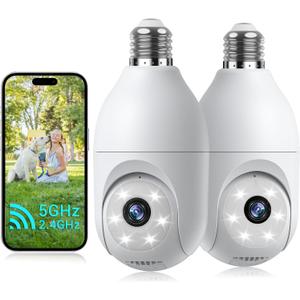 Light Bulb Security Camera Wireless Outdoor, 5G&2.4G WiFi Cameras for Home Security with Patrol, AI Human Detection, Motion Tracking, 2-Way Talk, Color Night Vision, SD/Cloud, 24/7 Recording(2 PACK)