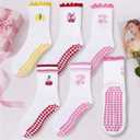 Etercycle Pilates Socks for Women, Cute Embroidery Pattern Yoga Grip Socks | Soft Cotton Crew Grippy Sock, Non Slip, for Barre Dance Workout Athletic Gifts