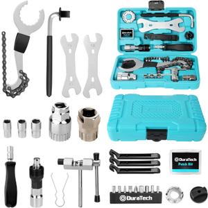 DURATECH 31 Pieces Bicycle Tool Kit, Complete Bike Repair Kit with Storage Box, Mountain Bike Repair Tools, for Mountain, Road, and Park Bicycle with Chain Riveter, Tire Levers, Crank Puller