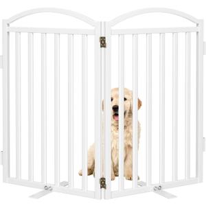 Malier Metal Freestanding Dog Gates with Door, 32'' Height Outdoor Indoor Dog Fences, Extra Wide Foldable Puppy Gate for Stairs (White, 2 Panels 40''W  32''H)