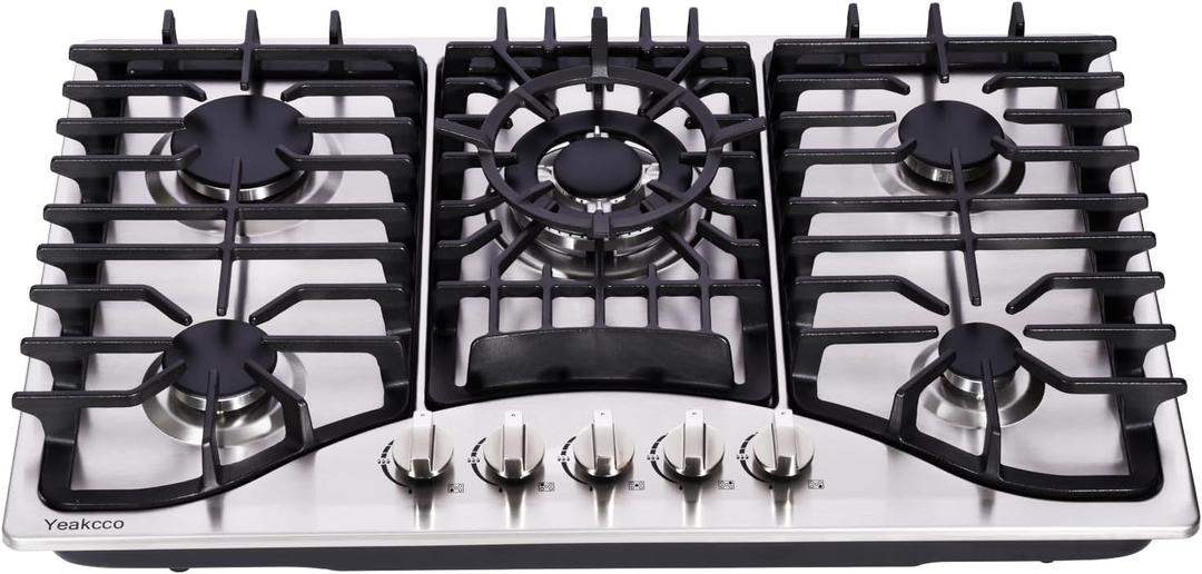 30 Inch Gas Cooktop, 5 Burners Stainless Steel Built-in Stovetop Propane/Natural Gas Convertible Stove Top Dual Fuel Cooktop