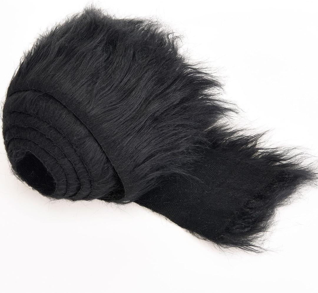 Shaggy Plush Faux Fur Fabric Precut Strips Fluffy Fuzzy Craft Fur for Gnomes Beard Hair Cosplay Costume Dwarf Decoration (Black, 4x60 inch)