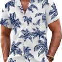 COOFANDY Mens Hawaiian Shirt Short Sleeve Floral Button Down Shirts Tropical Summer Beach Shirts Camp Collar Shirt (Large, Coconut Tree-white)