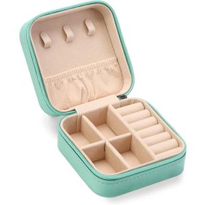 Travel Jewelry Case, Mini Portable Jewelry Travel Boxes, Small Jewelry Organizer for Rings, Earrings, Pendants, Watches, Necklaces, Lipsticks Organizer Storage Holder Case (Cyan Blue) (A1 - Cyan Blue 1 Pack)