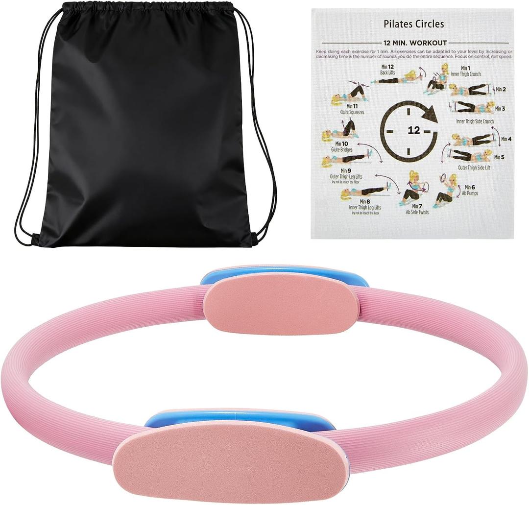 Pilates Ring Fitness Circle 14 Inch Magic Circle for Toning Arms, Thighs, Legs & Core (Workout Guide Included)