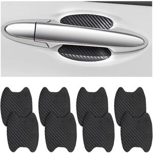 8PCS Car Door Handle Sticker, Carbon Fiber Anti-Scratches Car Door Cup Protector, Non-Marking Auto Door Handle Protective Film, Self-Adhesive Door Side Paint Protector for All Cars (Black/8PCS)
