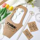 Gilprop 50 Packs Kraft Paper Flowers Gift Bags with Floral Card Holder Picks Ribbons and Thank You Card 13.8'' Flowers Bouquet Holder for Wedding, Valentines Day Decoration, Florist Shop