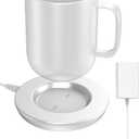 Charging Coaster 2 Compatible with Embo Temperature Control Smart Mug 2 and 1 - Mug Power Cord - Charger Dock Base for Wireless Warmer Cup Accessories (Silver White)