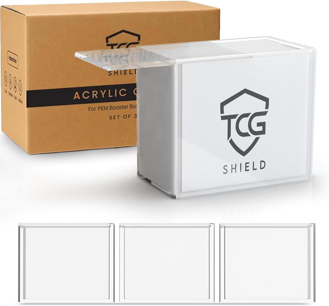 Acrylic Display Case for Booster Box with Magnetic Sliding Lid 5mm + 8mm Clear Protective Showcase (Pack of 3)